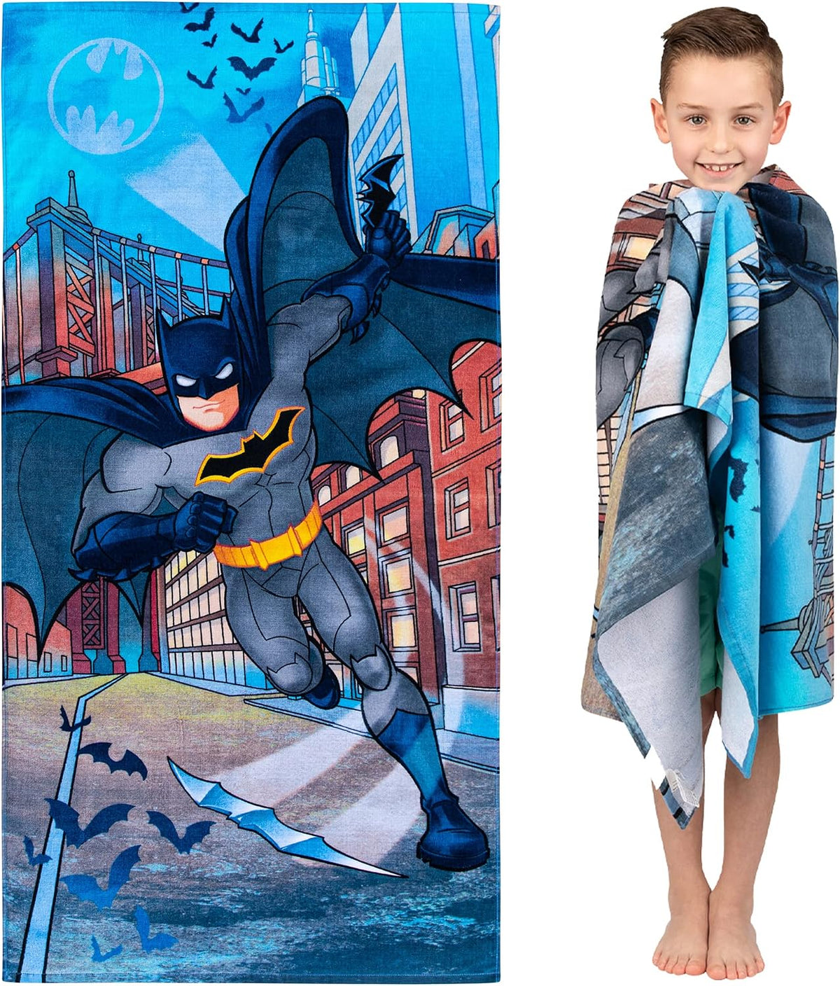 Franco Kids Super Soft Cotton Beach Towel, 58 in x 28 in, Batman DC Comics