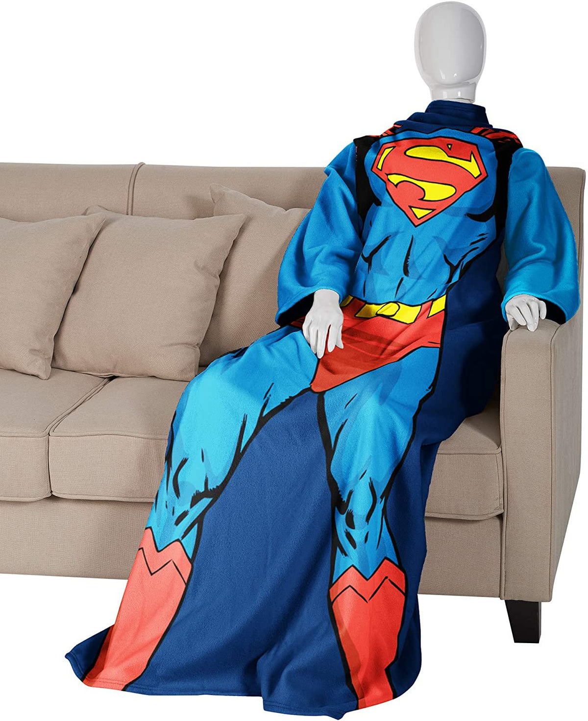 Action Superman Comfy Throw Blanket with Sleeves, Adult-48 x 71 Inches