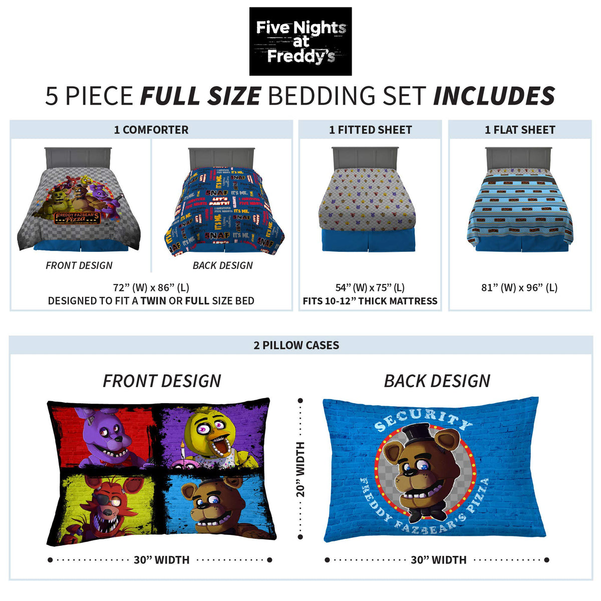 Franco Kids Bedding Five Nights at Freddy's Full Size Comforter and Sheet, 5 Piece Set