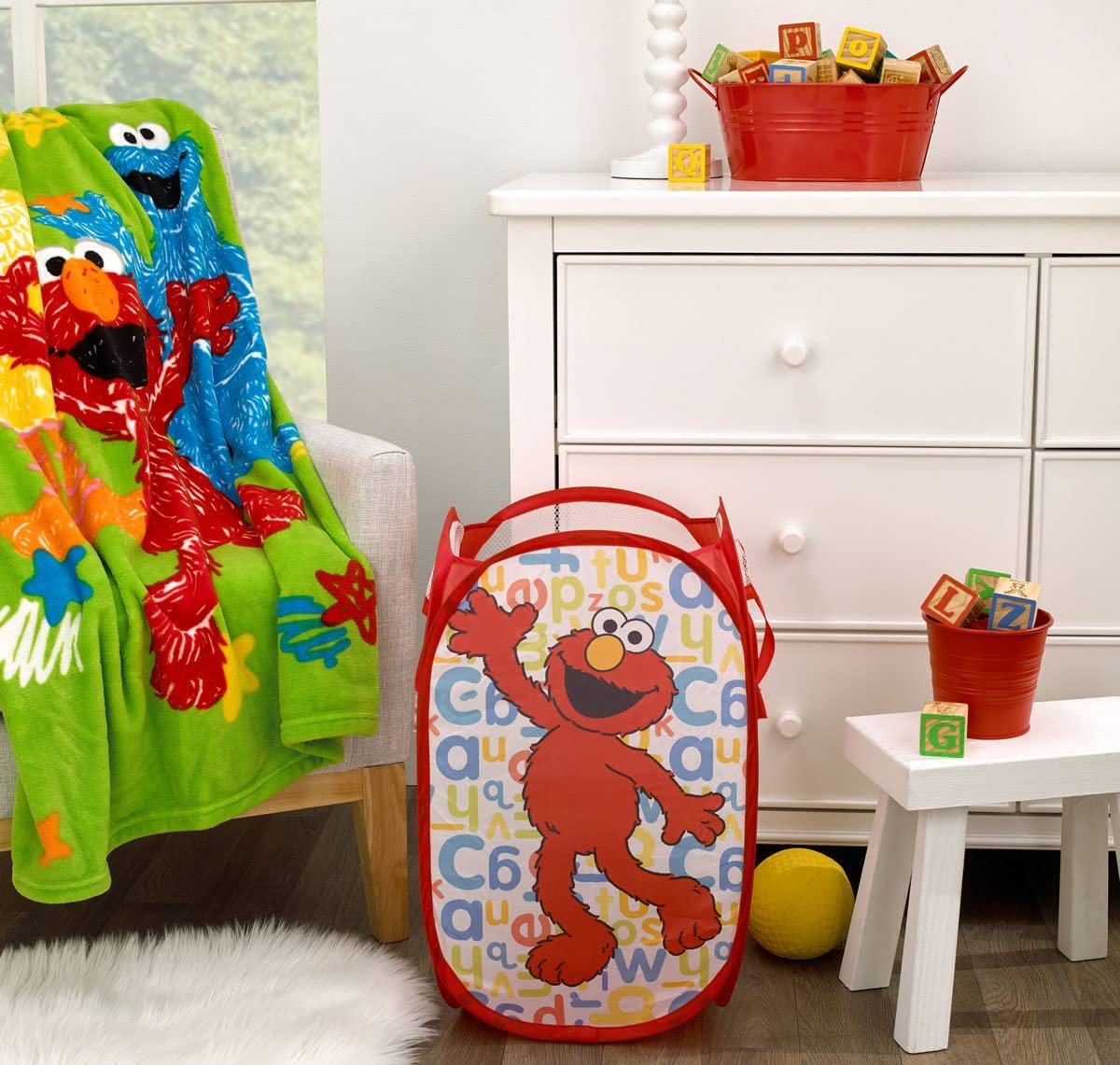 Sesame Street Elmo Pop Up Hamper - Mesh Laundry Basket/Bag with Durable Handles