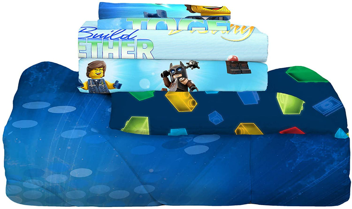 LEGO Movie 2 Kids Bedding Soft Microfiber Comforter and Sheet Set, Full Size 5 Piece Set