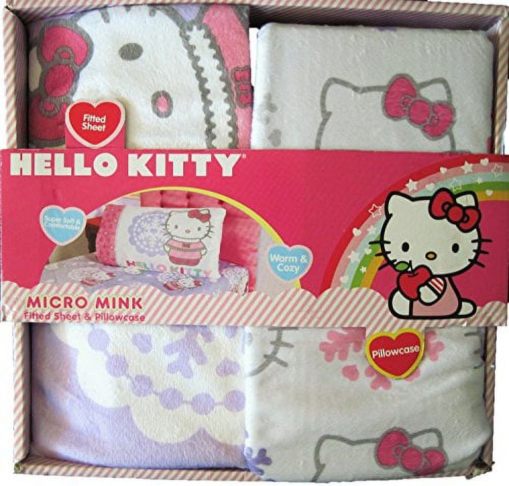 Hello Kitty Snow Kitty Micro Mink Twin Fitted Sheet and Pillowcase Set