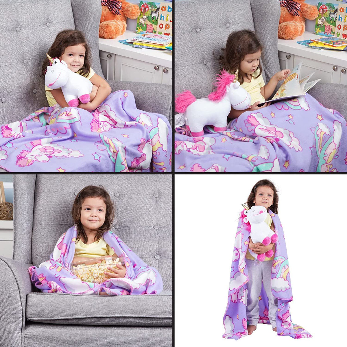 Despicable Me Kids Fluffy The Unicorn Fleece Throw and Character Hugger Pillow Set, 40" x 50"