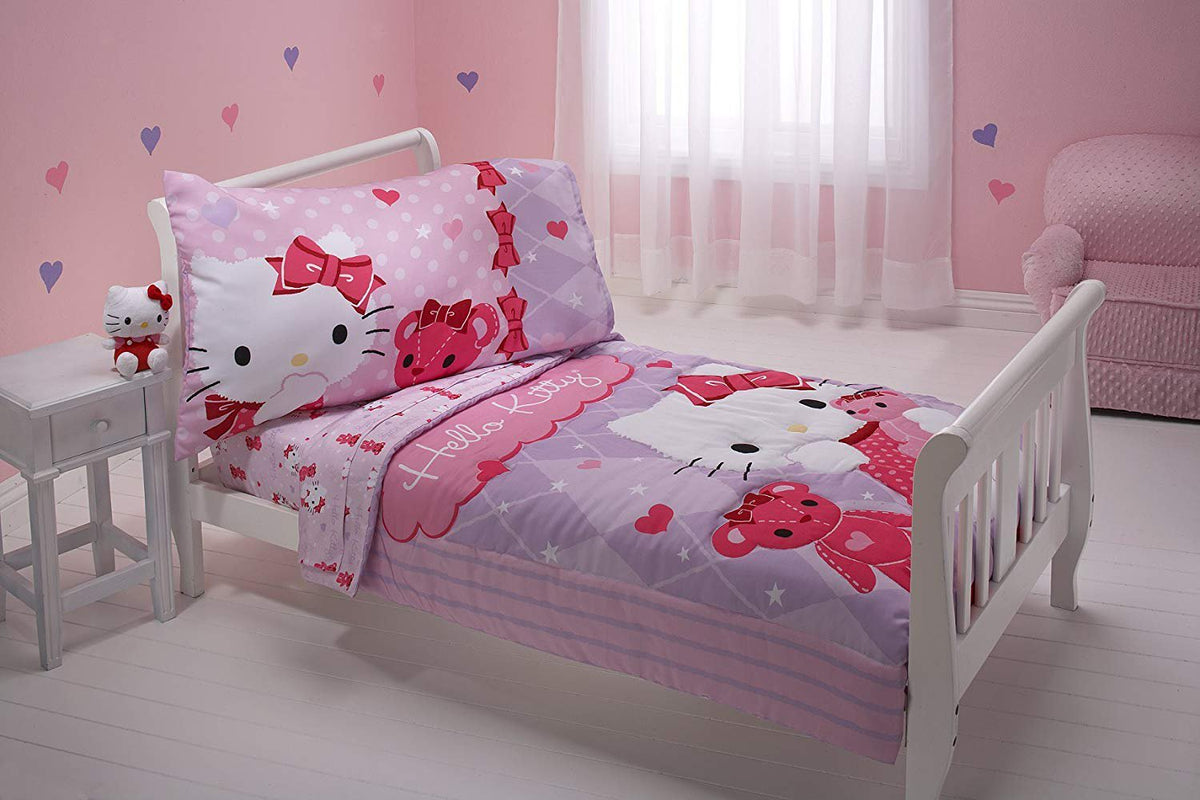 Sanrio 4 Piece Toddler Bedding Set, Hello Kitty and Friends