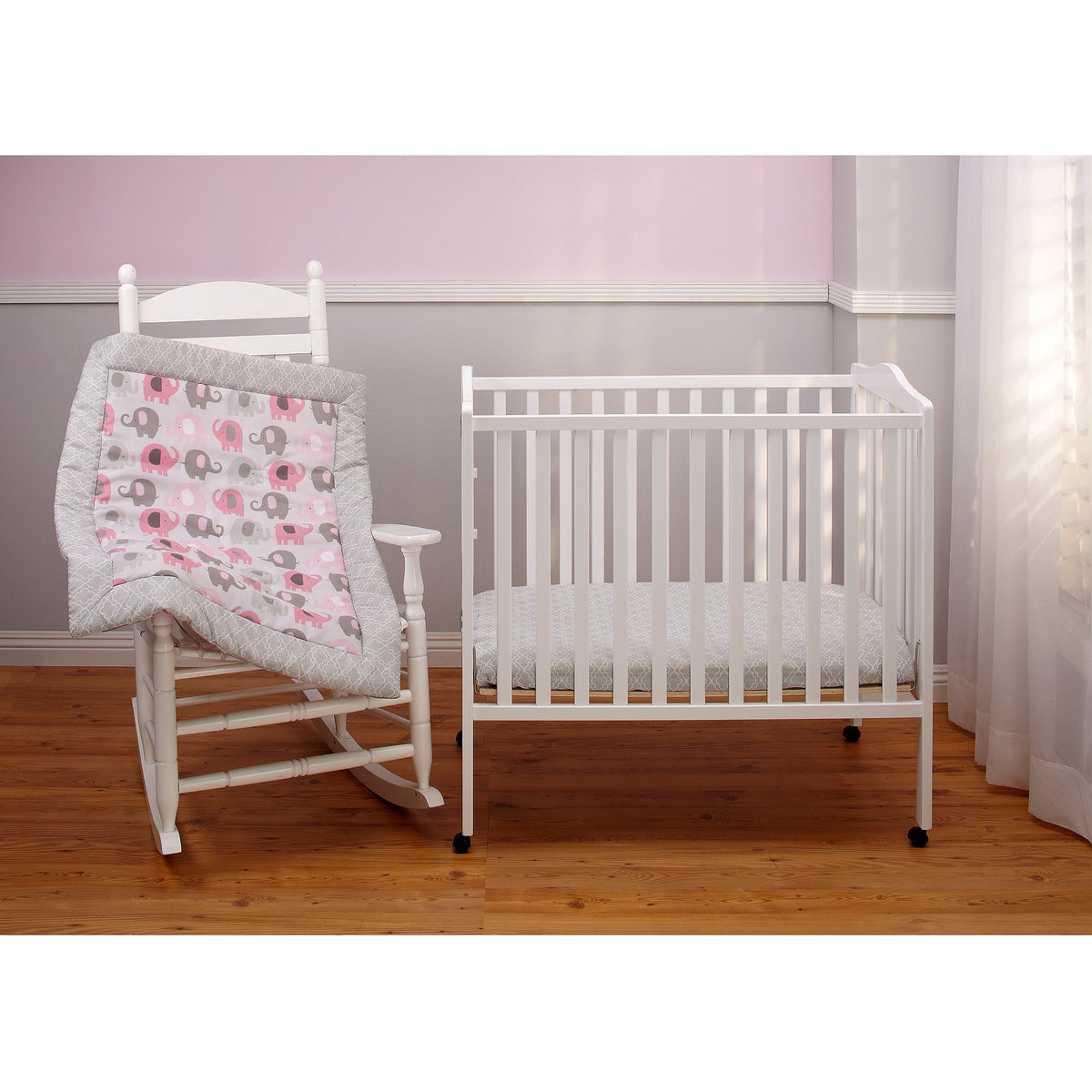 Little Bedding by NoJo Elephant Time 3-Piece Portable Crib Bedding Set, Pink