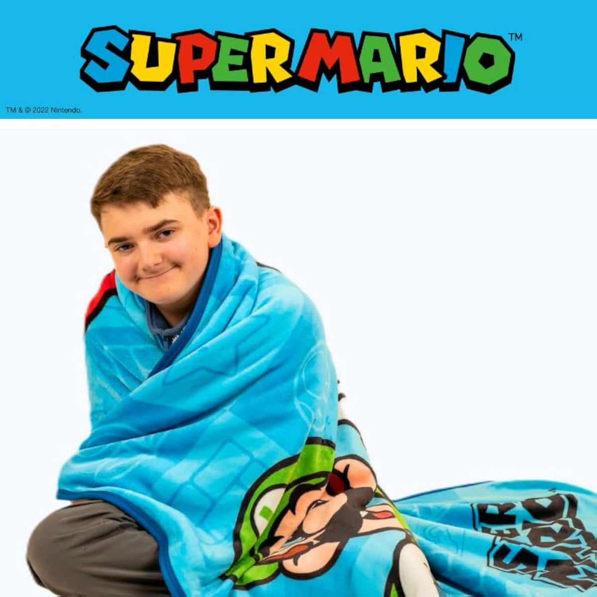 Franco Super Mario Kids Plush Sherpa Blanket Throw, 46 in x 60 in