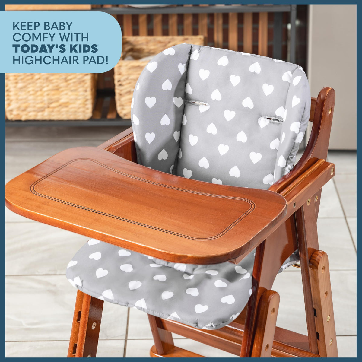 Todays Kids Baby High Chair Cover Pad - Wooden High Chair Cushion, High Chair Cover Replacement, Machine Washable & Easy to Install, Hearts Pattern