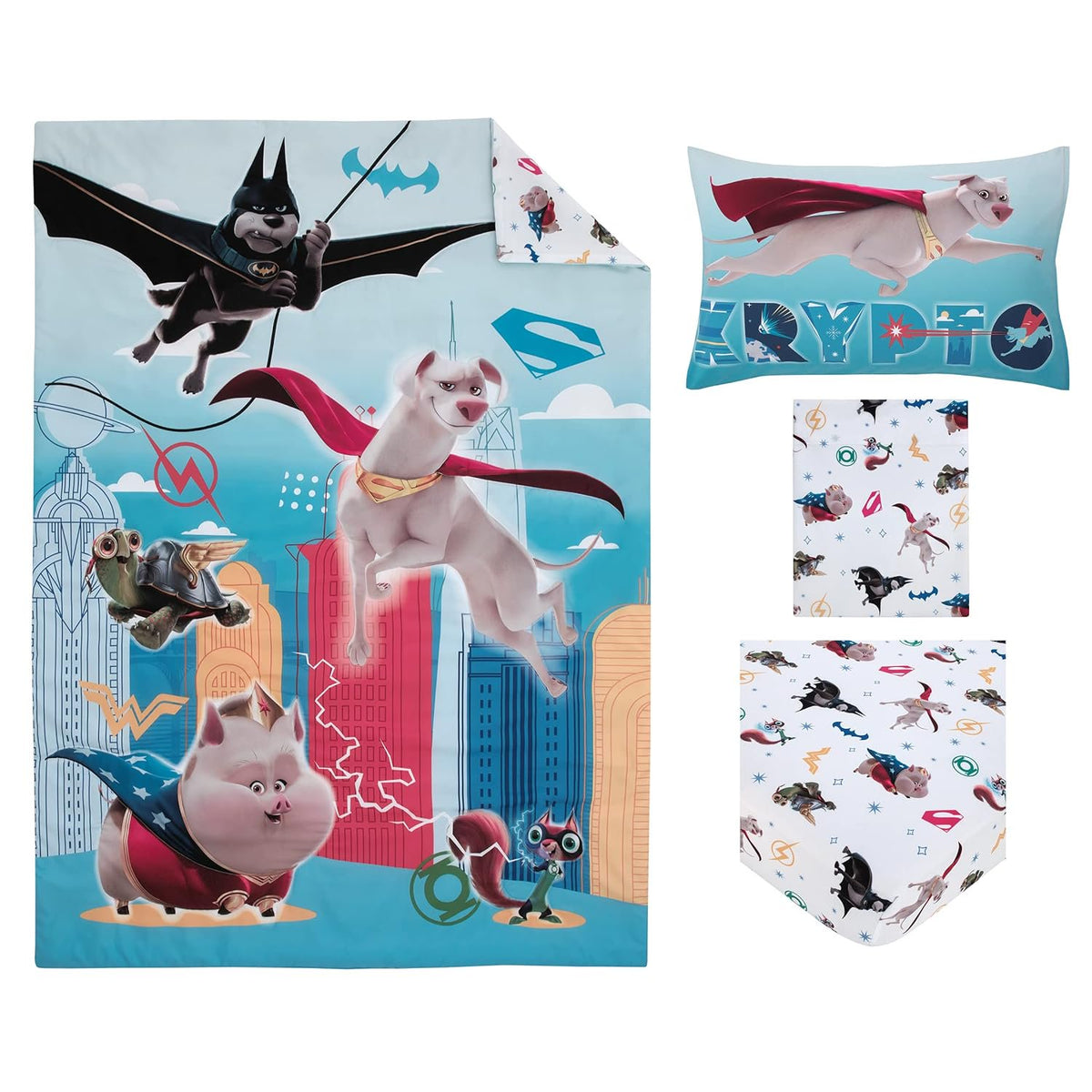 DC League of Super Pets 4 Piece Toddler Bedding Set