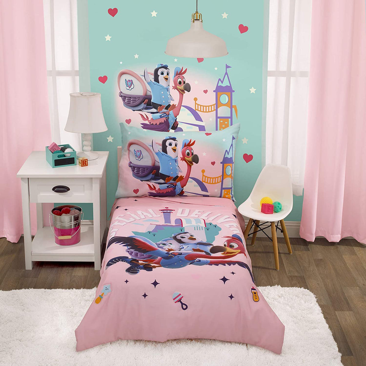 Disney T.O.T.S Special Delivery 4 Piece Toddler Bedding Set - Pink, Teal, Purple & Brown