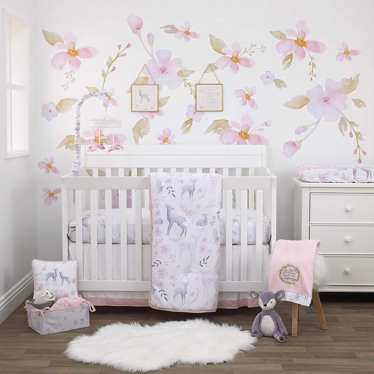 NoJo Watercolor Deer 100% Cotton Sateen Photo Op Fitted Crib Sheet