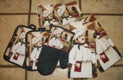 Chef 7 Piece Kitchen Towel Set - 2 Kitchen Towels, 2 Pot Holders, Oven Mitt, 2 Dish Cloths