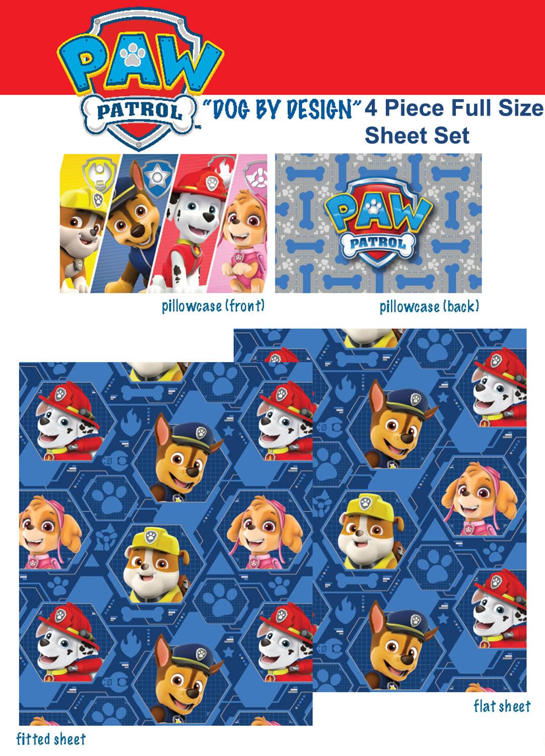 Franco Kids Bedding Paw Patrol Full Size Sheet Set, Dog by Design