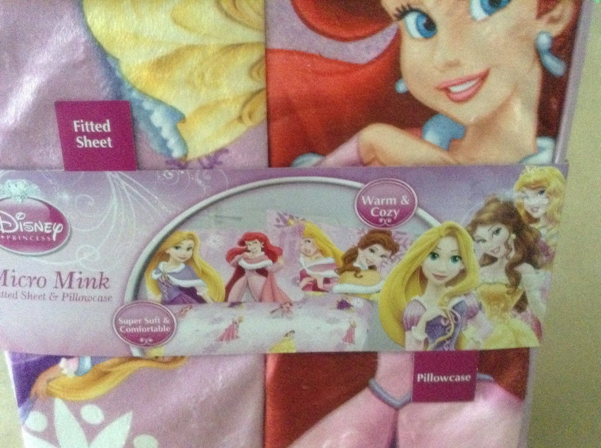 Disney Princess Snowflake Wonder Micro Mink 2 Piece Fitted Sheet and Pillowcase Set