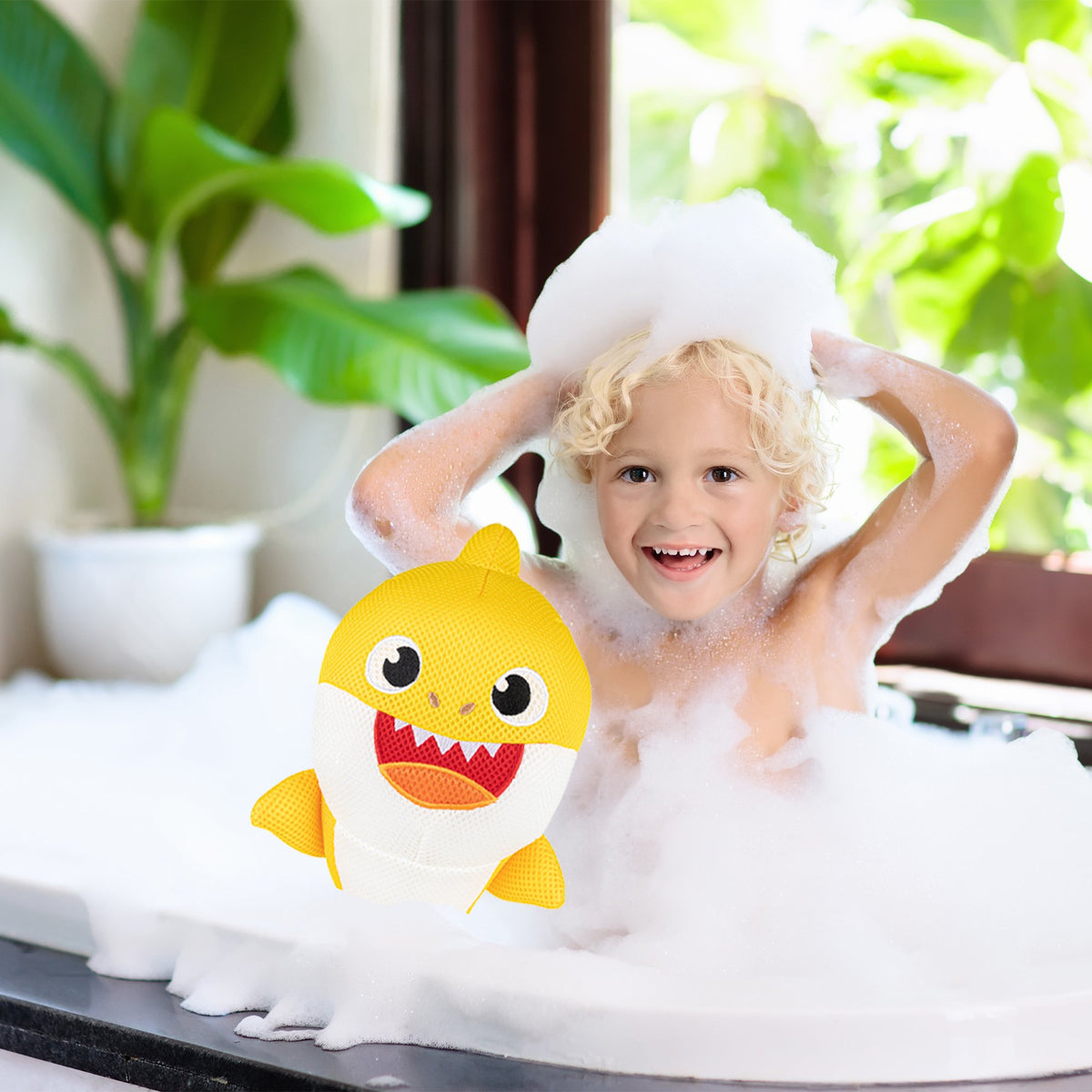 Baby Shark Kids Scrubby, Bath Accessory, Yellow 11"