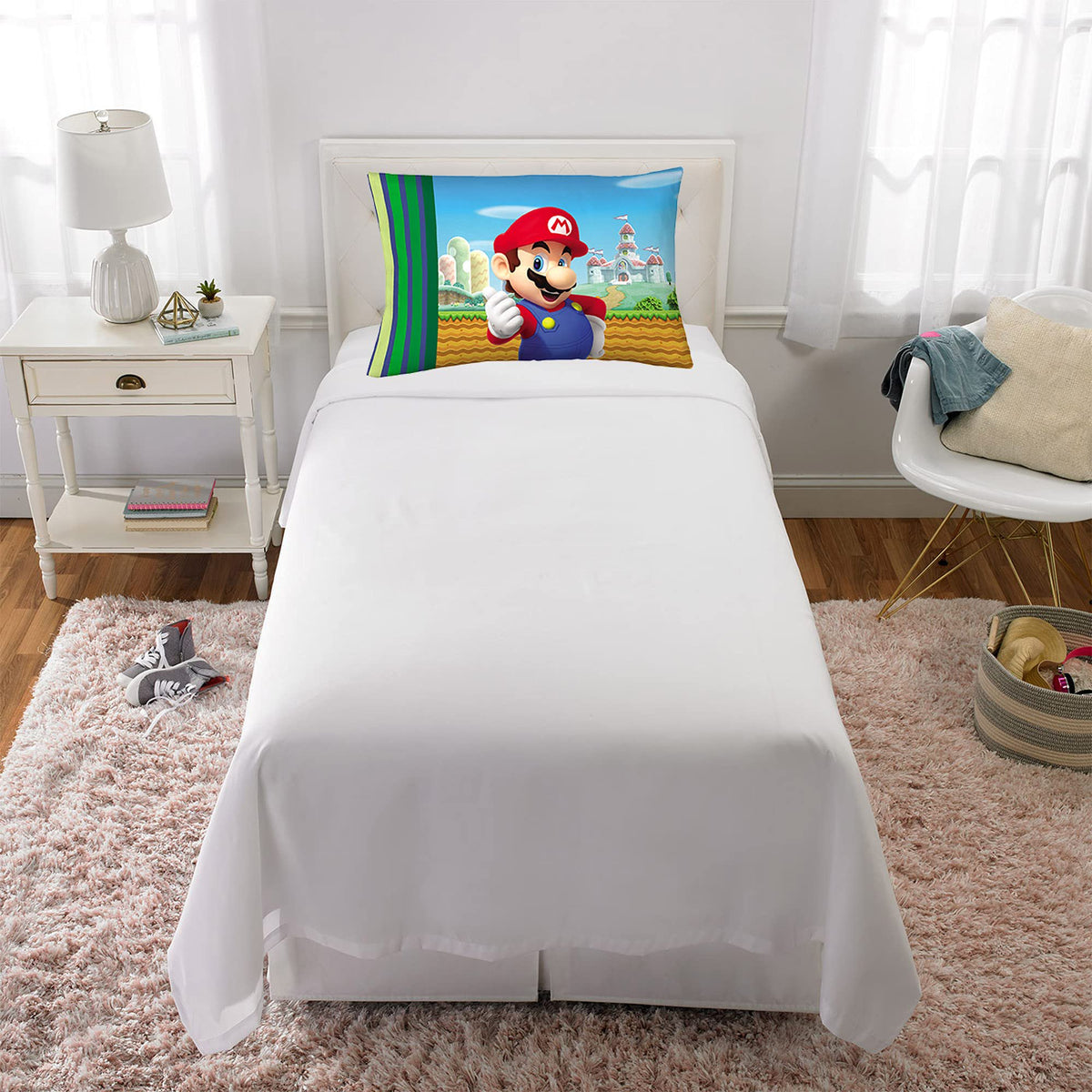 Franco Kids Super Mario Reversible Pillowcase, 20 in x 30 in