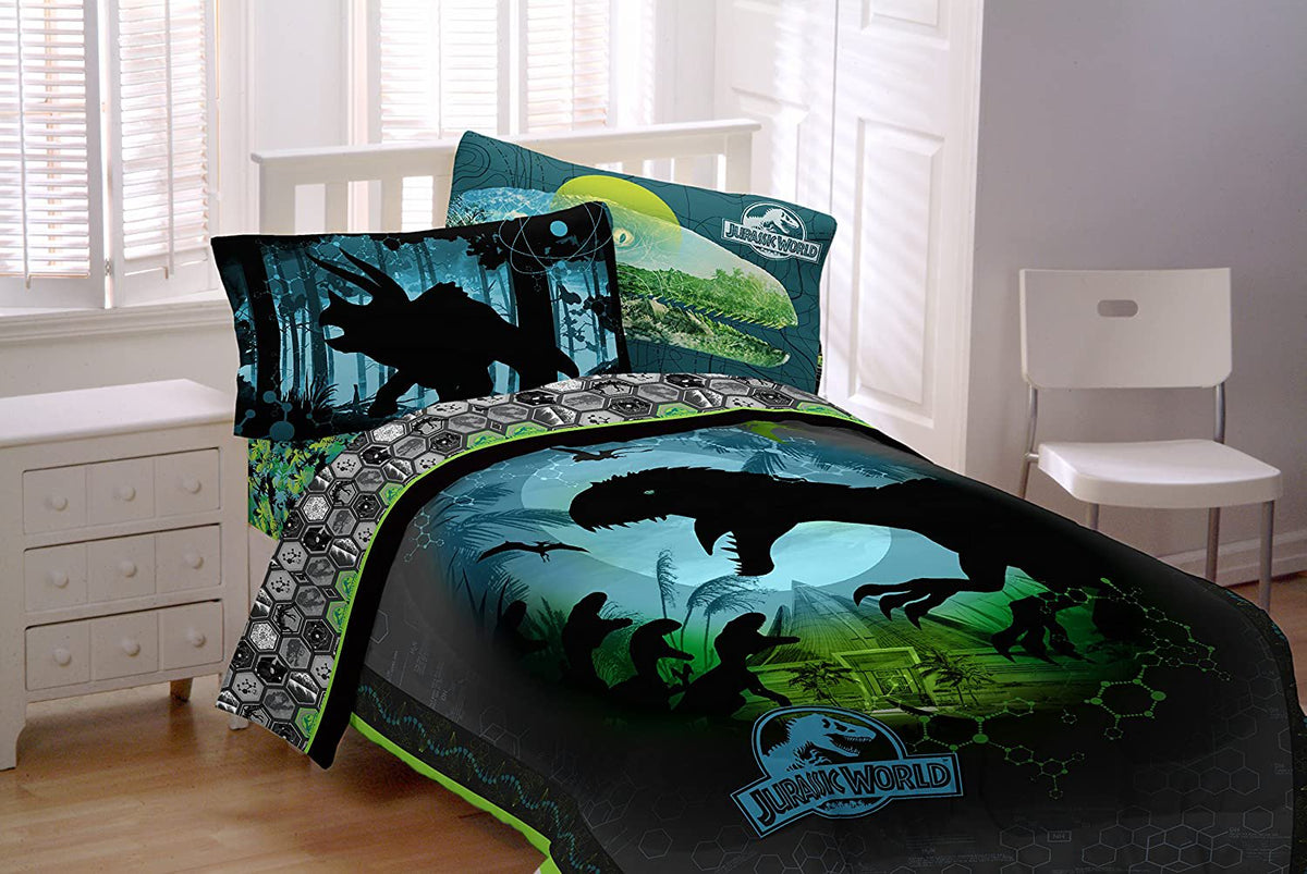 Jurassic World 4 Piece Twin Bedding Set - Includes 3 Piece Twin Sheet Set and Twin/Full Comforter