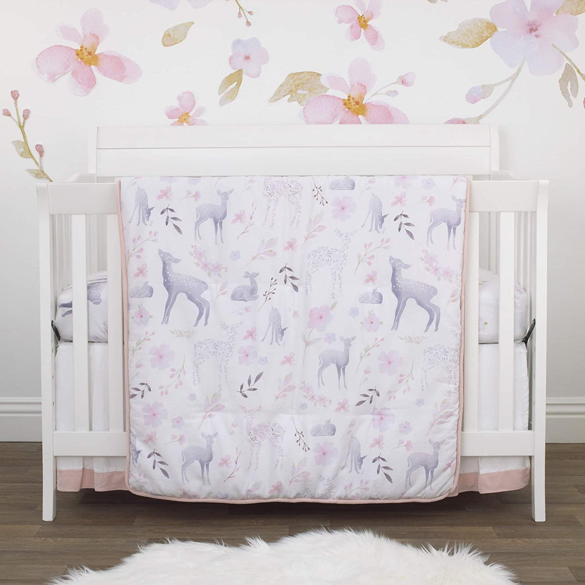 NoJo Watercolor Deer 4 Piece Nursery Crib Bedding Set
