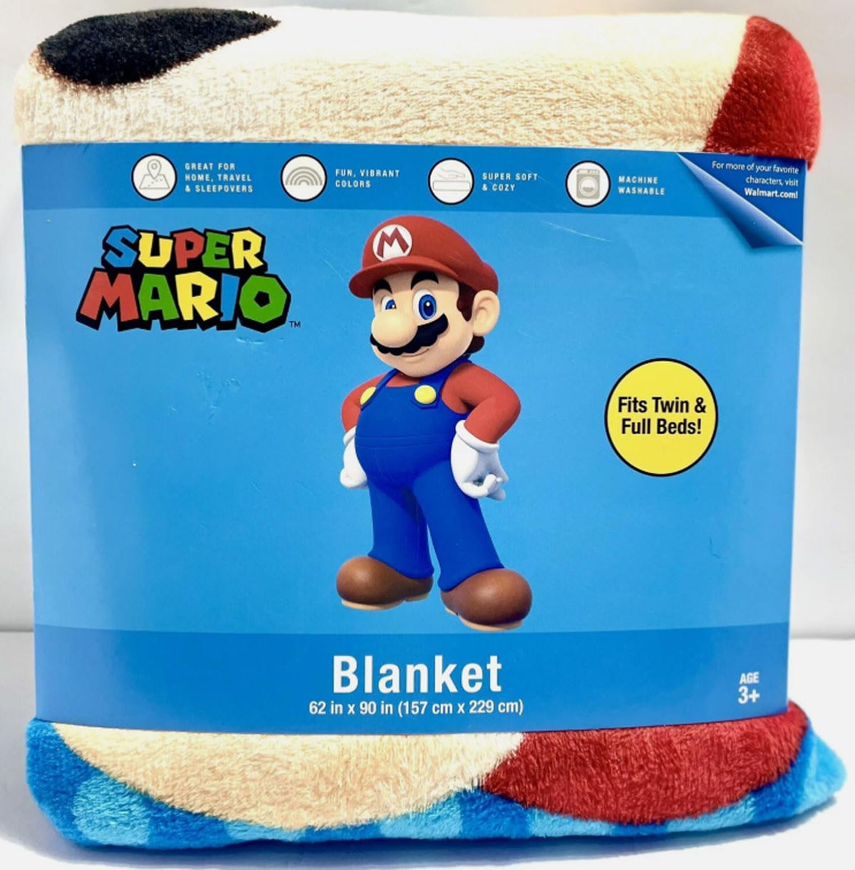 Franco Kids Bedding Super Mario Plush Micro Raschel Twin Size Blanket, 62 in x 90 in
