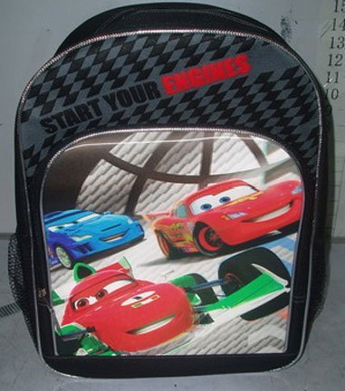 Disney Cars Large Black Blue Kids School Cordura Backpack 16"x12"