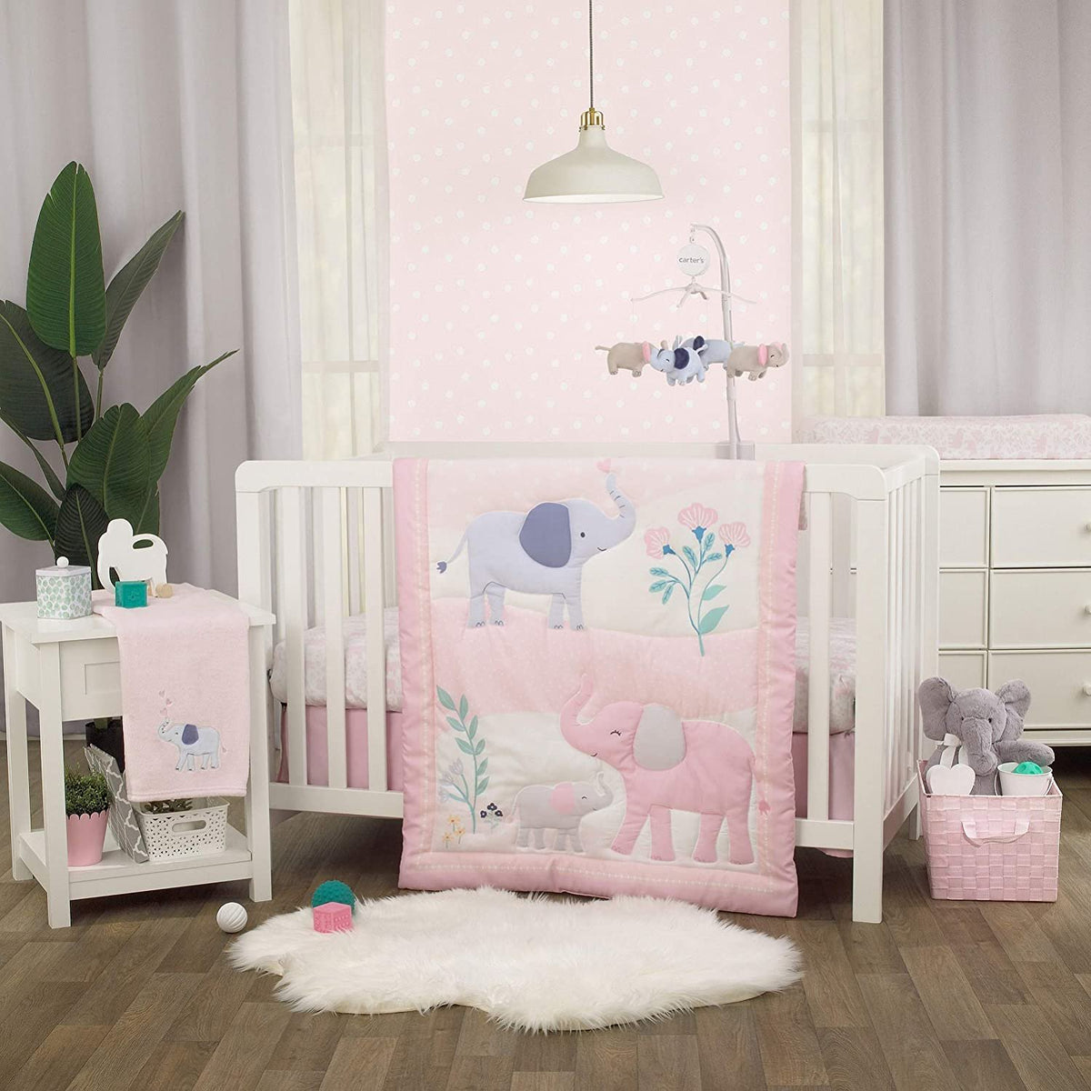 Carter's Sweet Floral Elephants Musical Mobile - Periwinkle, Grey