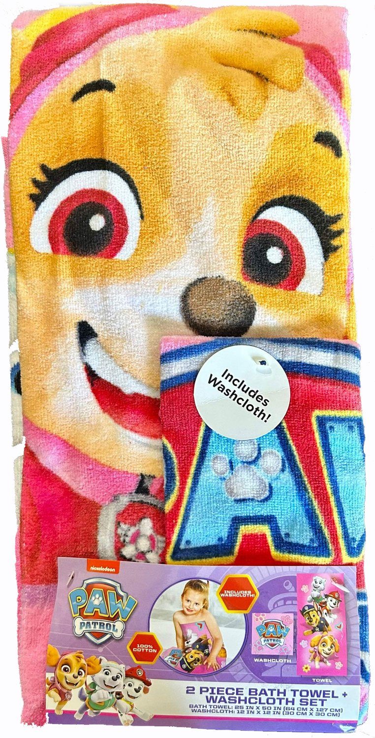 Paw Patrol Skye Girls Cotton 2 Piece Towel and Washcloth Set