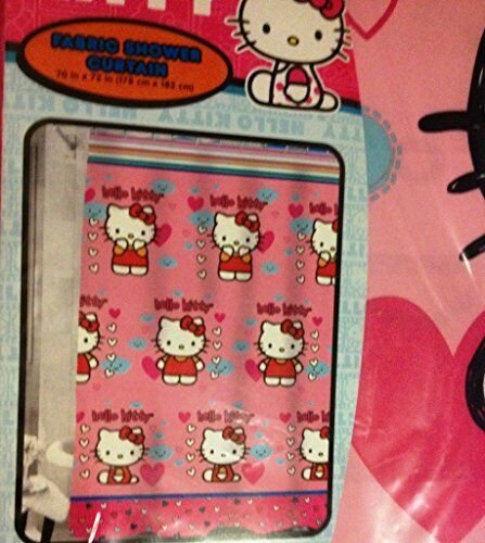 Hello Kitty Fluttering Hearts Fabric Shower Curtain