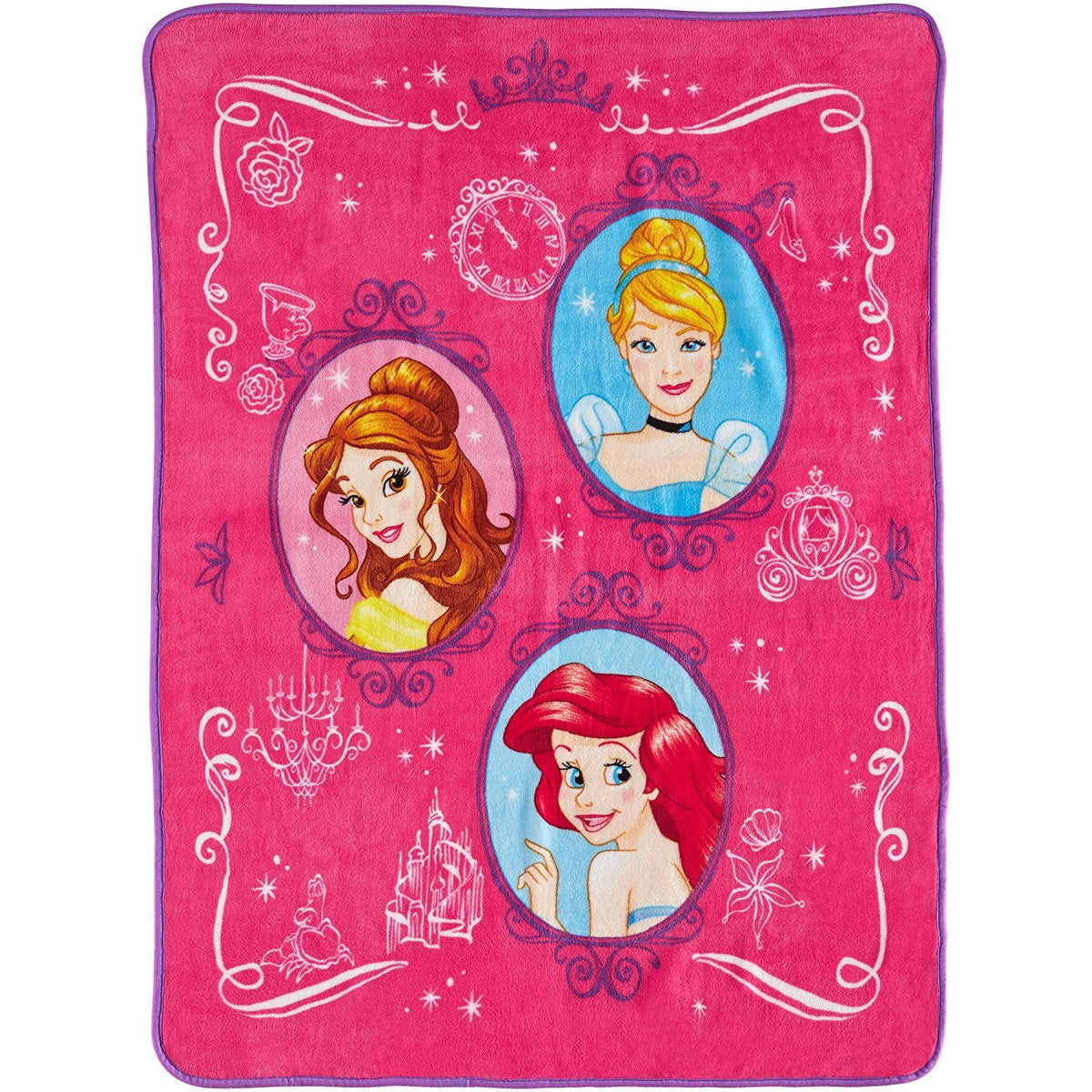 Disney Princesses 46 x 60 Plush Throw (Cinderella, Belle, Ariel)