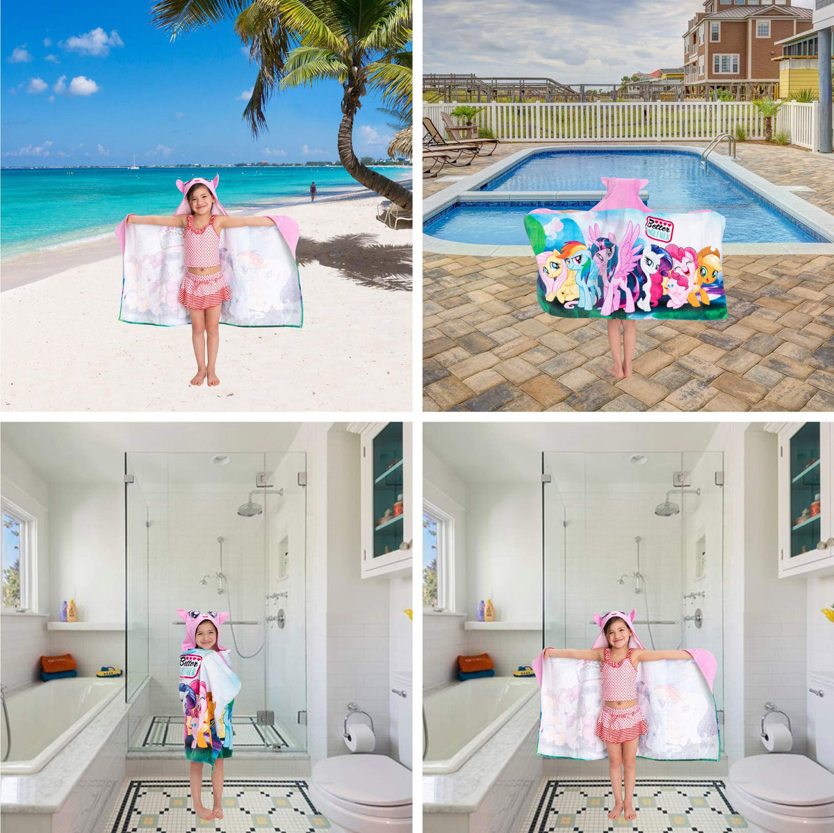 My Little Pony Bath/Pool/Beach Soft Cotton Terry Hooded Towel Wrap, 24 in x 50 in