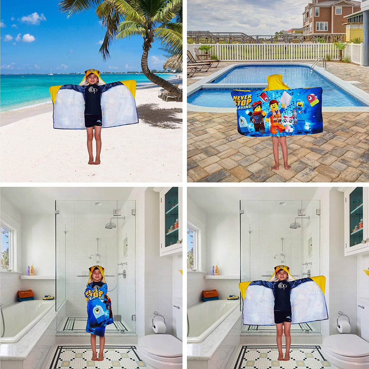 Lego Movie 2 Cotton Hooded Towel Wrap, 24” x 50”