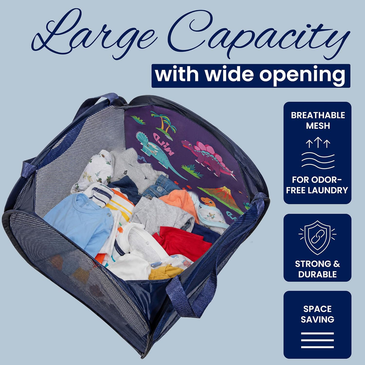 Todays Kids Collapsible Mesh Pop-Up Laundry Hamper - Foldable Laundry Basket with Breathable Mesh, Reinforced Handles and Side Pocket