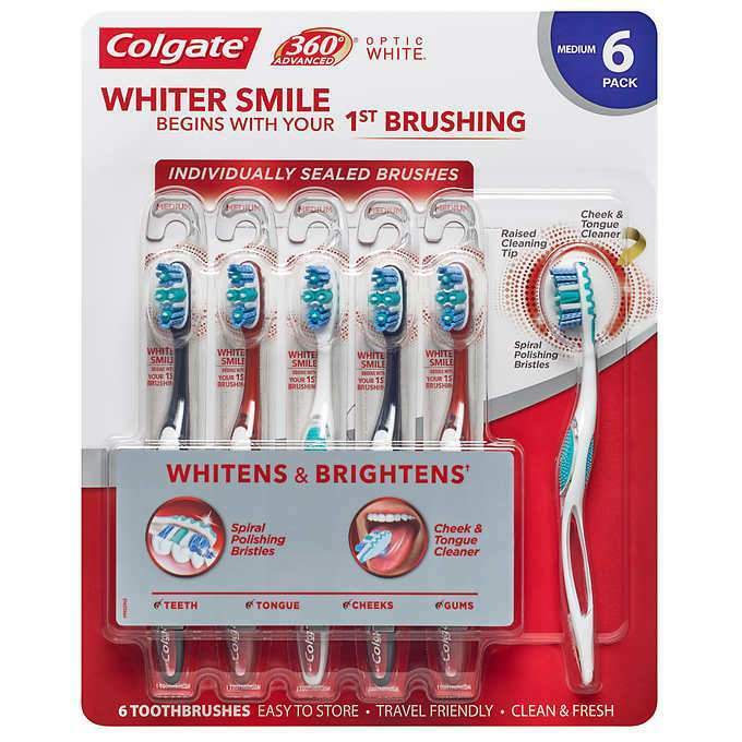 Colgate 360 Advanced Optic White Toothbrush Polishing Bristles Medium 6 Pack