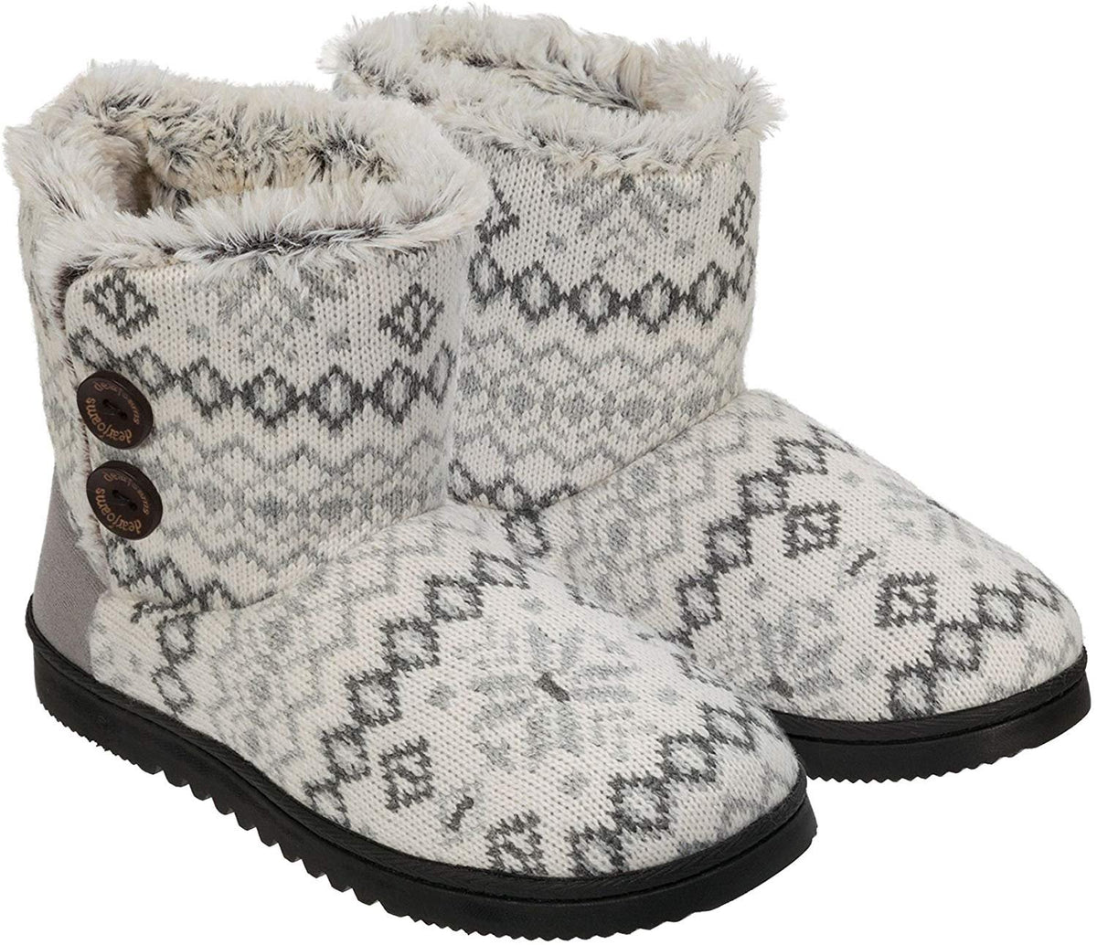 Dearfoams Ladies Sweater Knit Bootie (Medium 7/8, White)