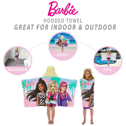 Barbie Kids Hooded Towel, Cotton, Pink, Mattel
