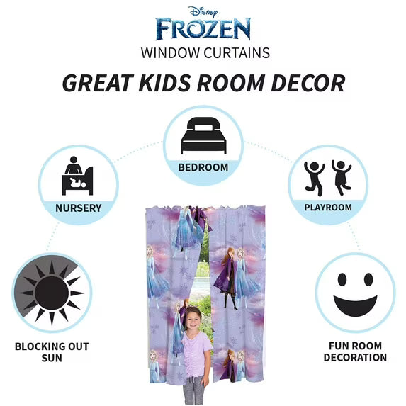 Franco Kids Disney Frozen 2 Rod Pocket Light Filtering Curtain Sets, 82 x 63 in (2 Panels)
