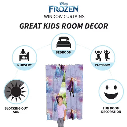 Franco Kids Disney Frozen 2 Rod Pocket Light Filtering Curtain Sets, 82 x 63 in (2 Panels)