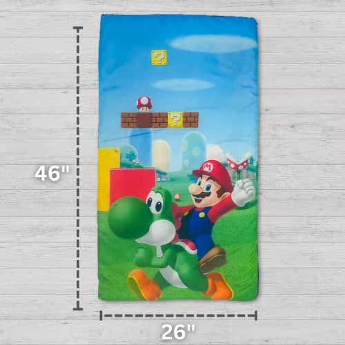 Super Mario 2 Piece Kids Sleeping/Slumber Bag & Sling Bag Set, 46"L X 26"W
