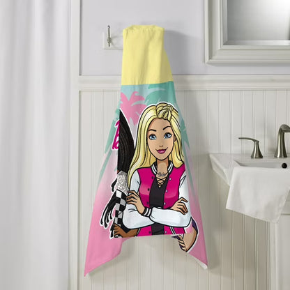 Barbie Kids Hooded Towel, Cotton, Pink, Mattel