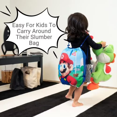Super Mario 2 Piece Kids Sleeping/Slumber Bag & Sling Bag Set, 46"L X 26"W