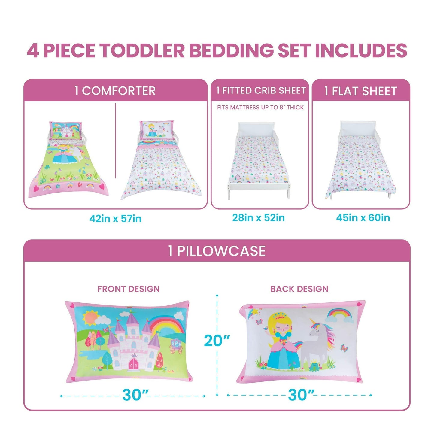 Todays Kids Princess Toddler Bedding Set for Girls - 4-Piece Toddler Bed Comforter Sets
