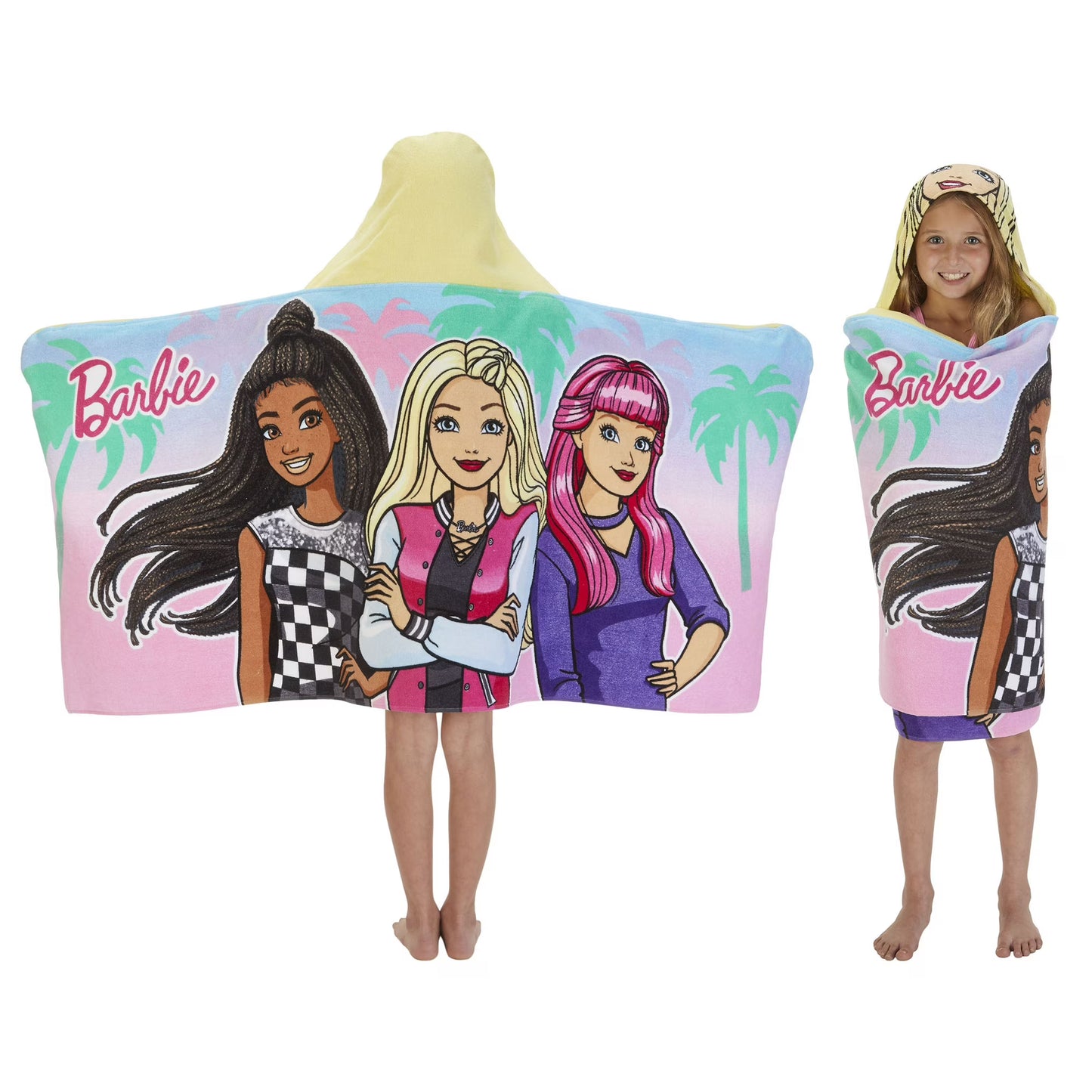 Barbie Kids Hooded Towel, Cotton, Pink, Mattel