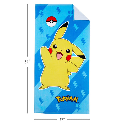 Pokemon Kids Beach Towel, Cotton Blend, 27 x 54, Blue