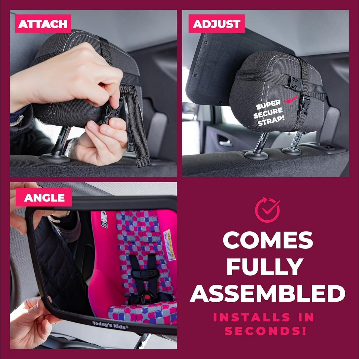Todays Kids Baby Car Mirror for Back Seat Rear Facing - 360-Degree Adjustable
