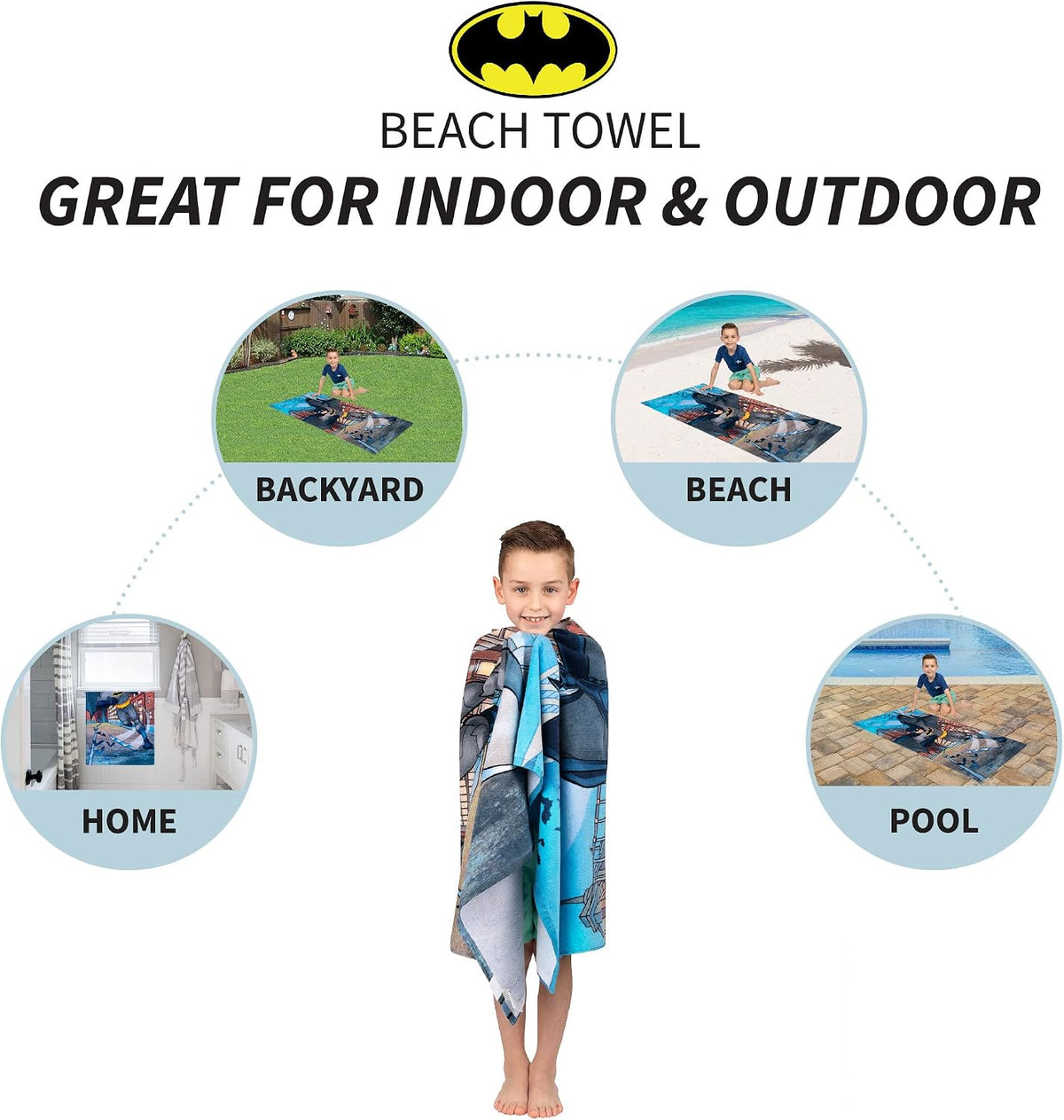 Franco Kids Super Soft Cotton Beach Towel, 58 in x 28 in, Batman DC Comics
