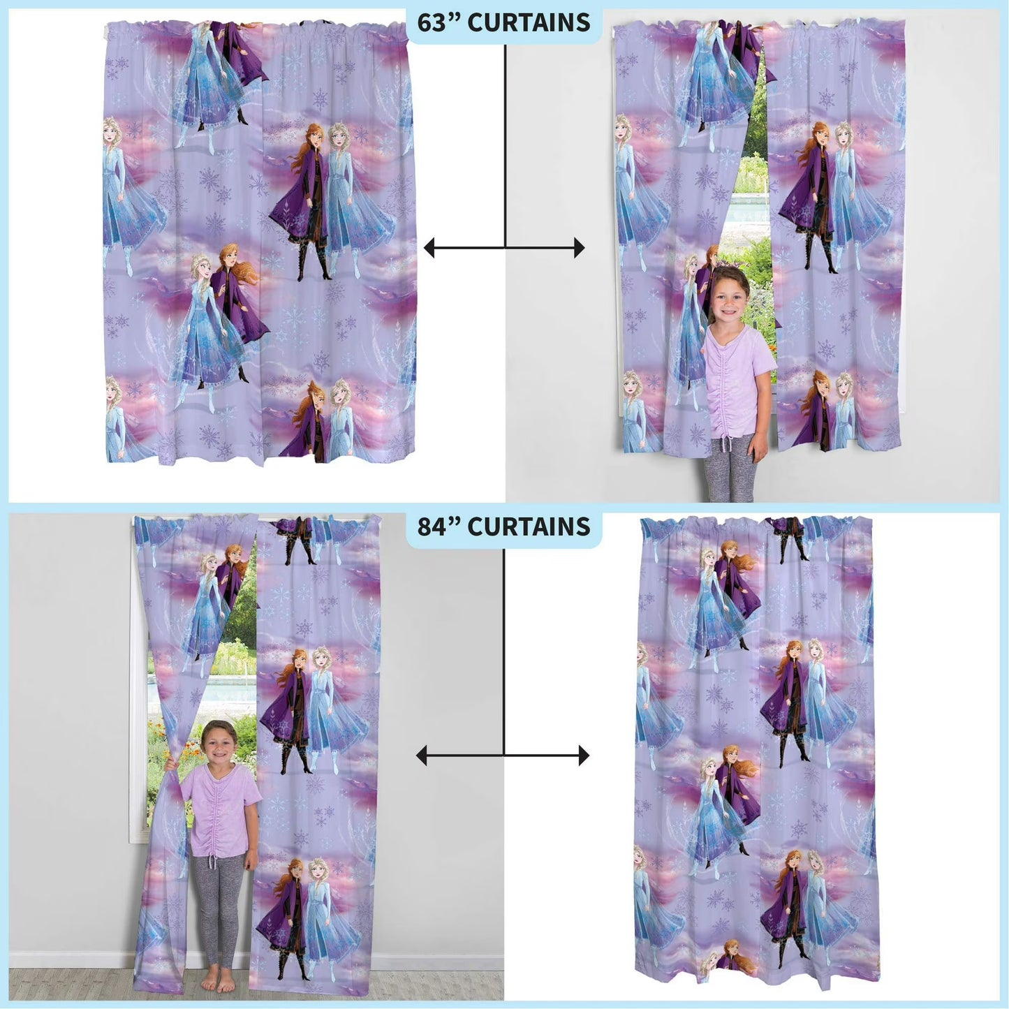 Franco Kids Disney Frozen 2 Rod Pocket Light Filtering Curtain Sets, 82 x 63 in (2 Panels)