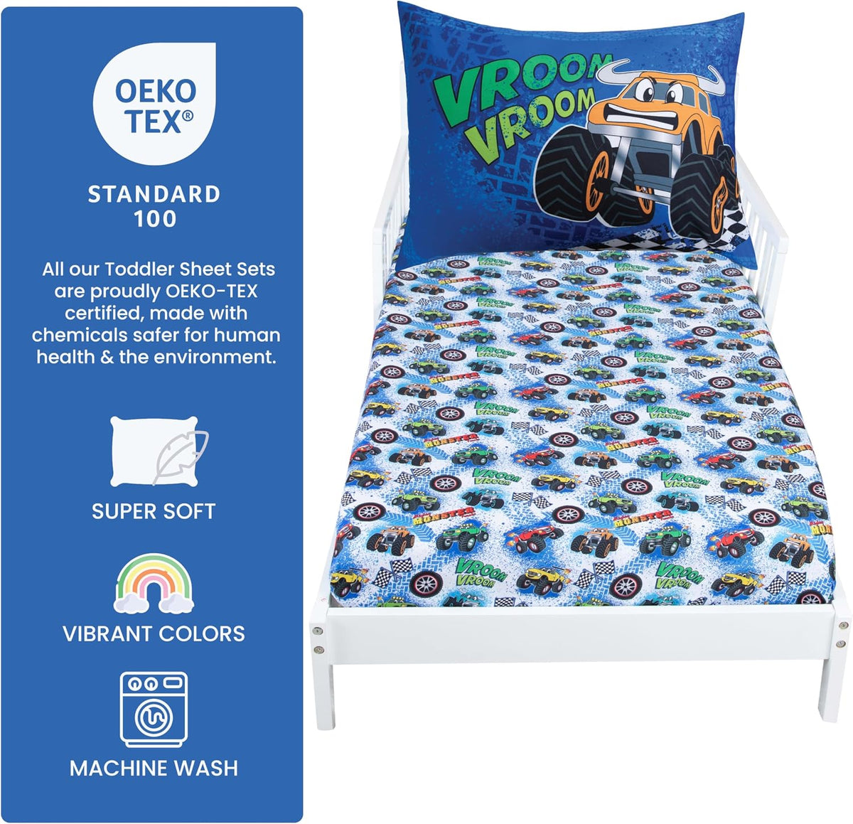 Todays Kids Monster Trucks Bedding Toddler Bed Sheets - 2-Piece Toddler Bed Sets
