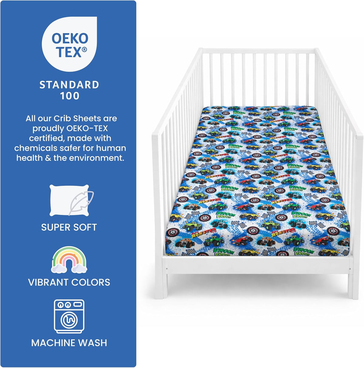 Today's Kids 1-Pack Monster Trucks Fitted Baby Crib Sheet Boy - Soft & Breathable