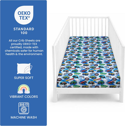 Today's Kids 1-Pack Monster Trucks Fitted Baby Crib Sheet Boy - Soft & Breathable