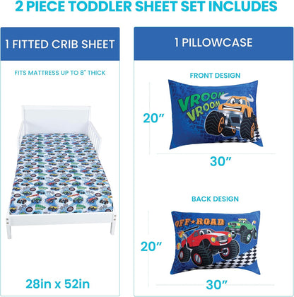Todays Kids Monster Trucks Bedding Toddler Bed Sheets - 2-Piece Toddler Bed Sets