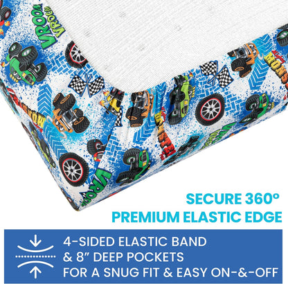 Today's Kids 1-Pack Monster Trucks Fitted Baby Crib Sheet Boy - Soft & Breathable