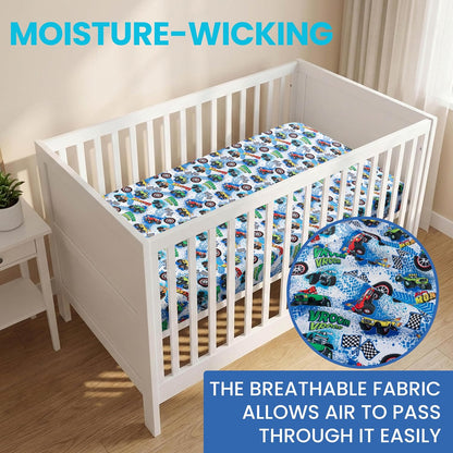 Today's Kids 1-Pack Monster Trucks Fitted Baby Crib Sheet Boy - Soft & Breathable